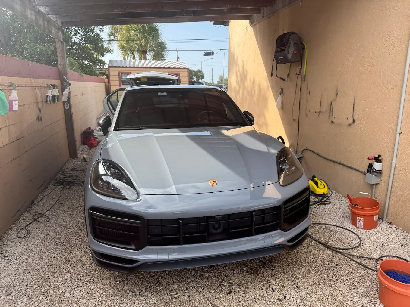 Silver Porsche detailing in progress
